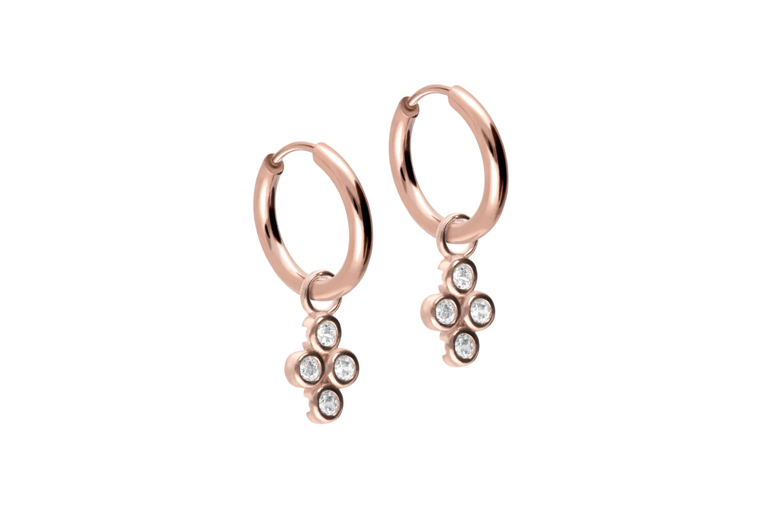 Chirurgenstahl Ohrclicker Creolen 4 EINGEFASSTE KRISTALLE von Piercingline